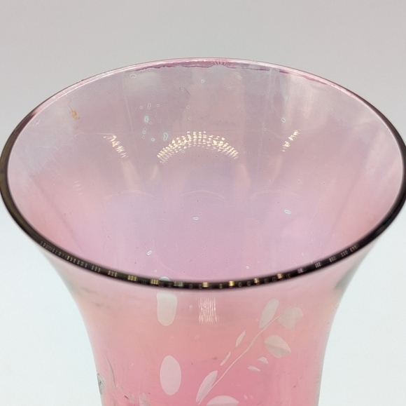 Vintage Cranberry Pink Floral Etched Glass Bud Vase - Picture 6 of 8